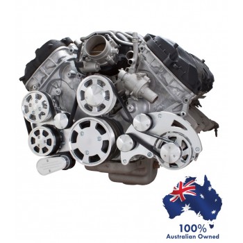 FORD FALCON MUSTANG COYOTE 5.0 SERPENTINE PULLEY AND BRACKET COMPLETE KIT WITH ALTERNATOR AIR CONDITIONING USING GM TYPE II POWER STEERING PUMP ALL INCLUSIVE